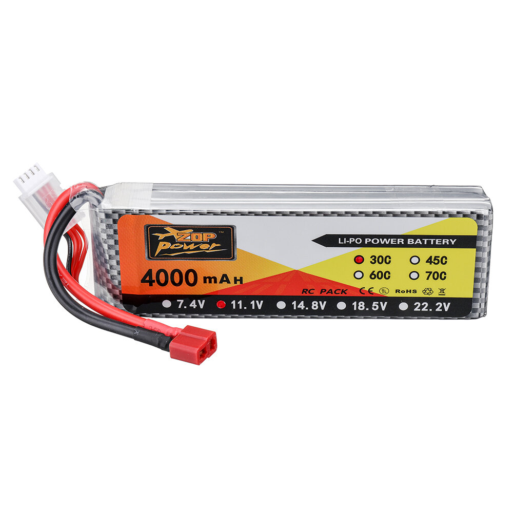 

ZOP Power 11.1V 4000mAh 30C 3S LiPo Battery T Plug for RC Car