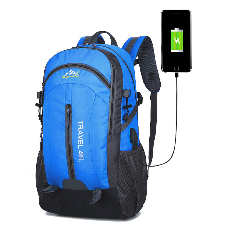 40L تسلق Nylon حقيبة الظهر ضد للماء USB الرياضة السفر والمشي لمسافات طويلة تسلق حقيبة الظهر للجنسين