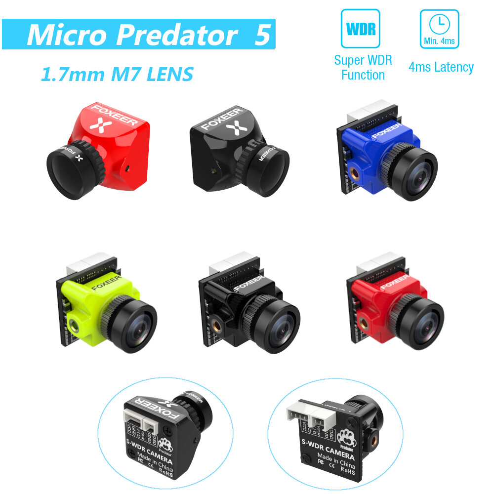 Foxeer Micro Predator 5 Racing FPV Camera 19*19mm 1000TVL 1.7mm M8 Lens 4ms Latency Super WDR