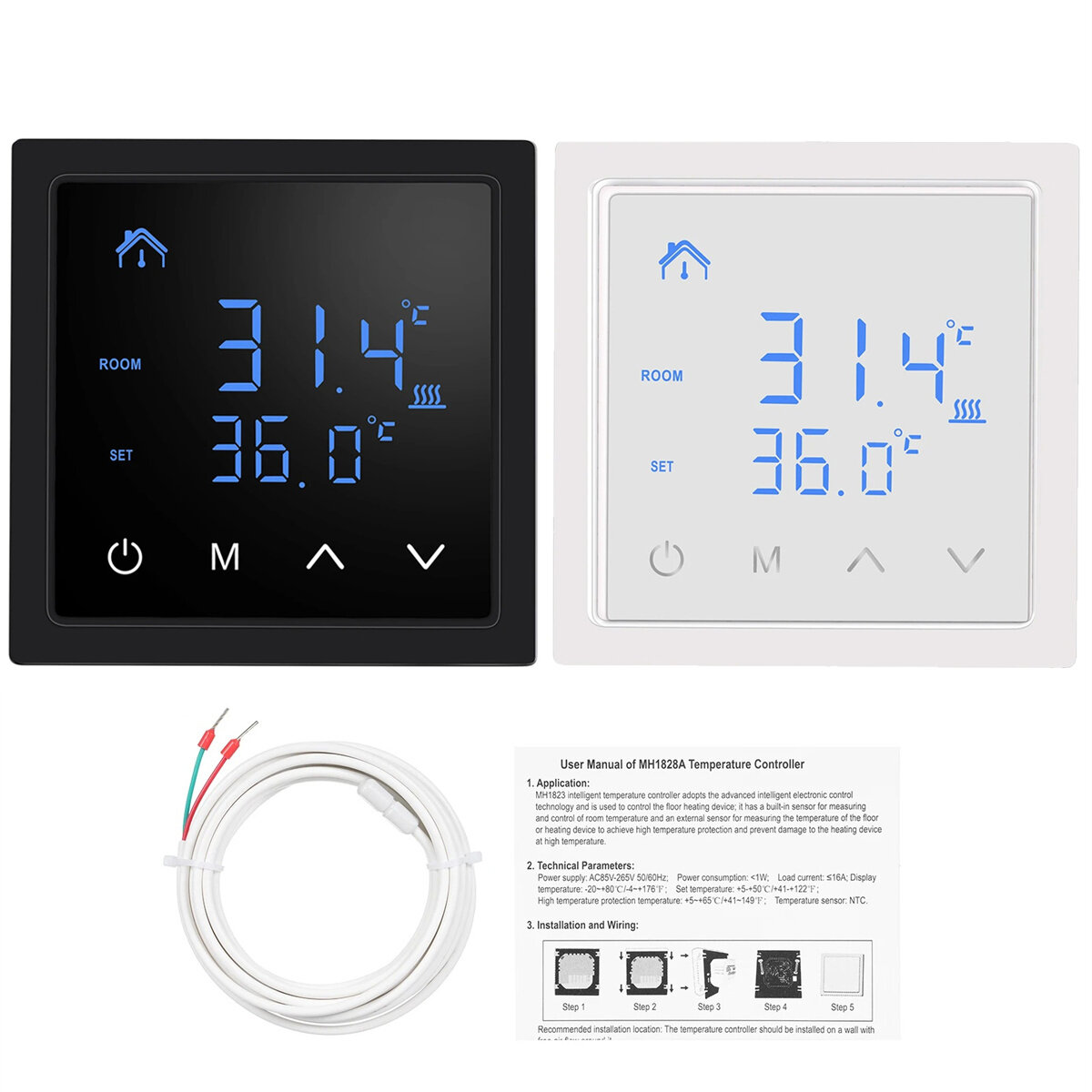 

Intelligent Thermostat 16A Floor Heating Temperature Controller with LED Touch Screen 85-265V Electric Heating Control