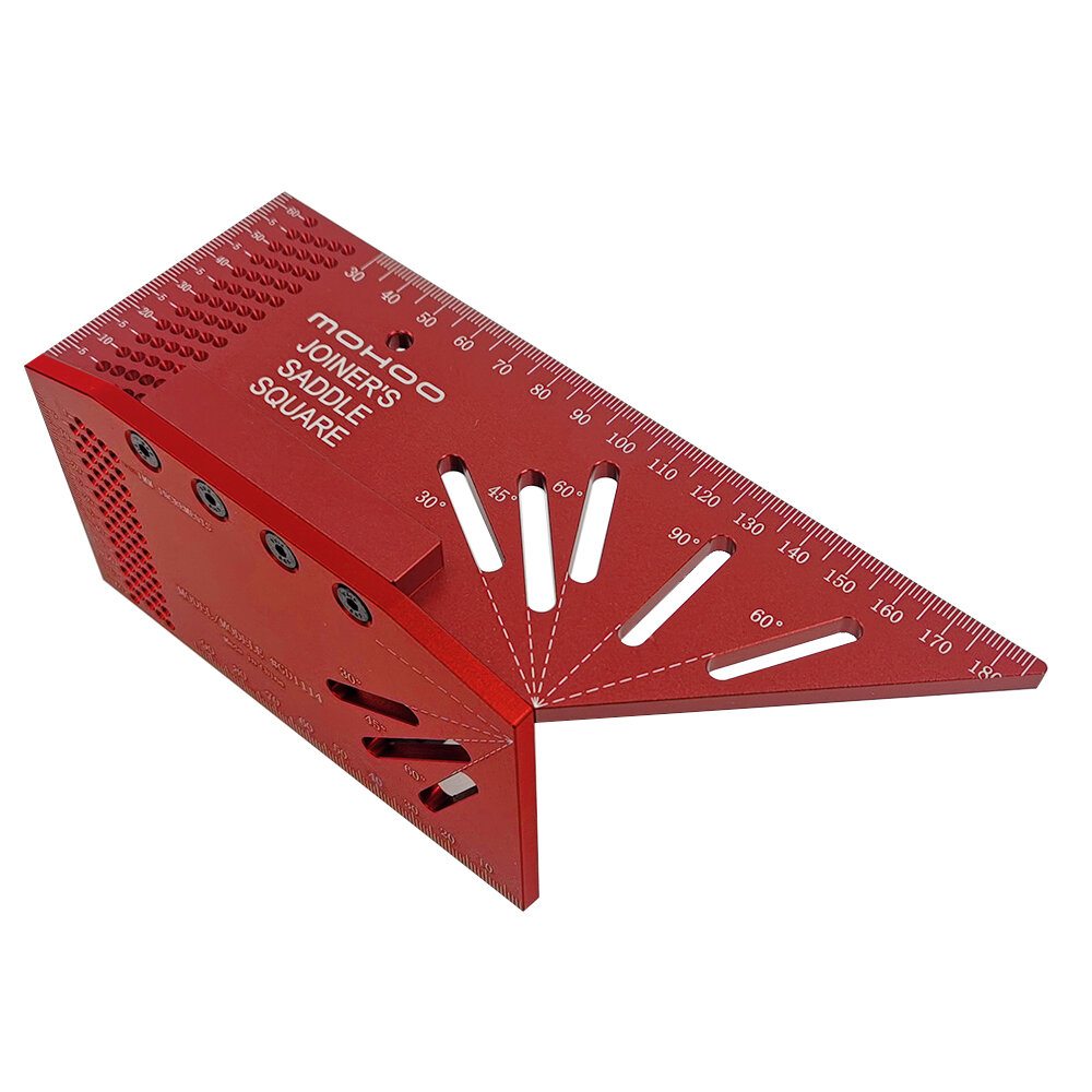 

Mohoo Aluminum Alloy Woodworking Saddle Layout Square Gauge 3D Mitre Angle Measuring Template Tool Carpenter Layout Rule