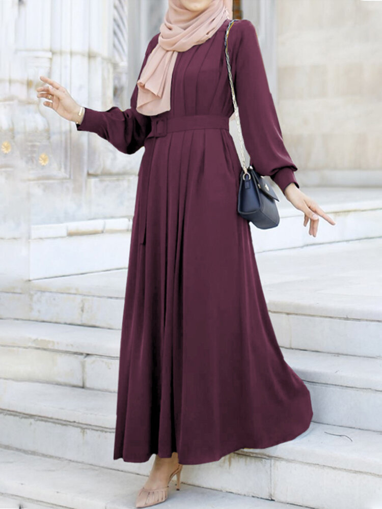 Dames effen kleur revers Lace-up elegante kaftan maxi-jurk