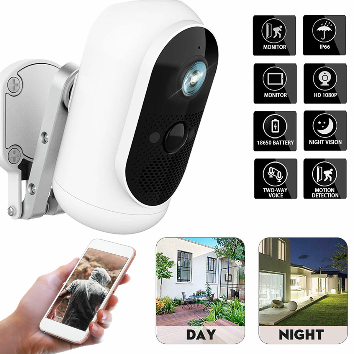 WiFi 1080P عالي الوضوح House Security الة تصوير Night Vision Wireless Outdoor الة تصوير