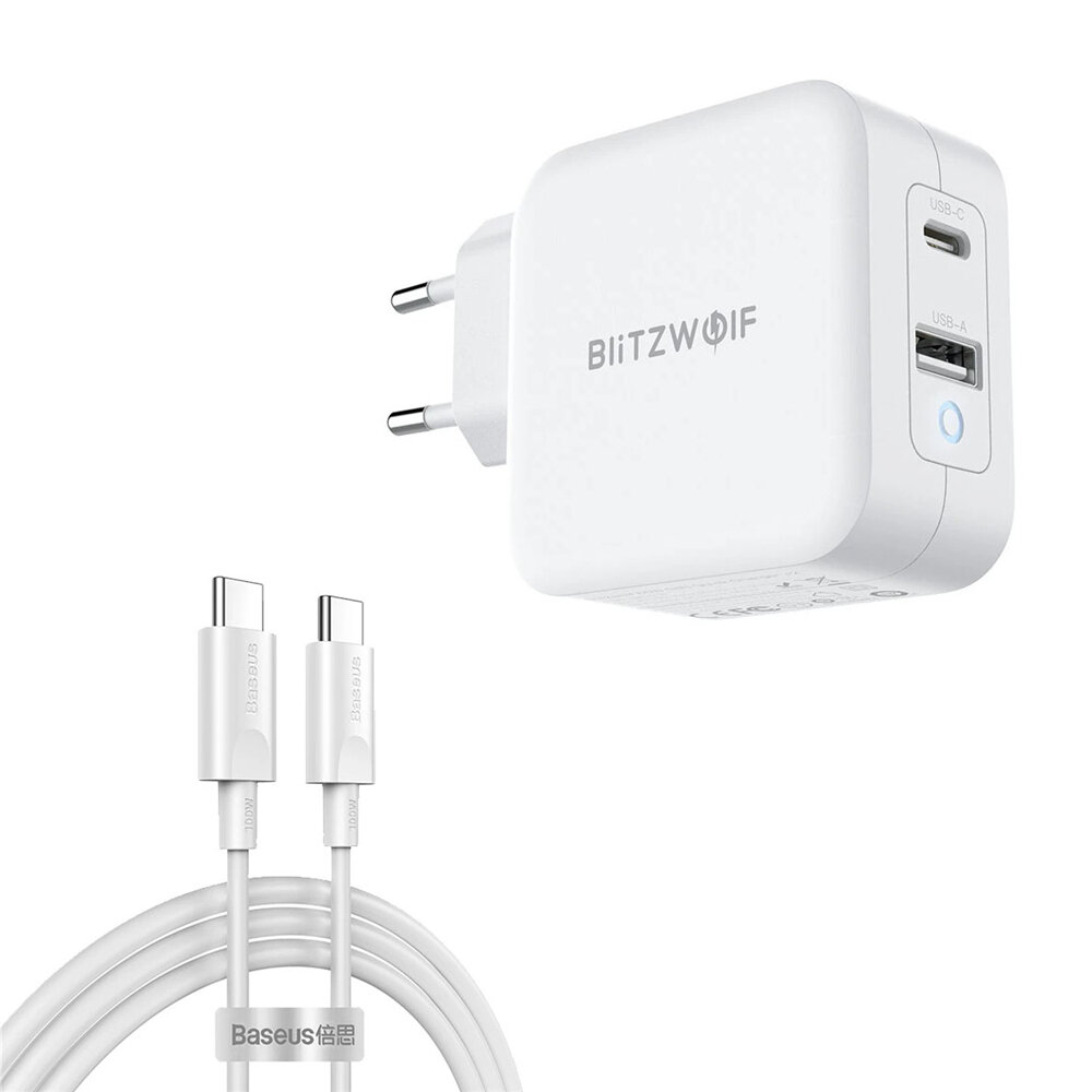 

[GaN Tech] BlitzWolf® BW-S18, 2 порта USB-C, 65 Вт, настенное зарядное устройство PD PD3.0 QC3.0 Протоколы SCP FCP Адапт