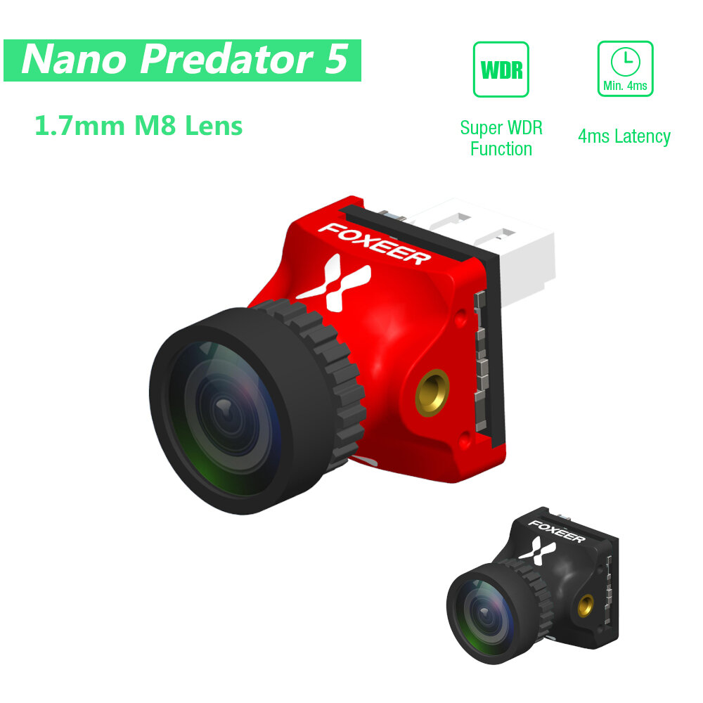 Foxeer Nano Predator 5 Racing FPV камера 14 * 14 мм 1000tvl 1,7 мм M8 Объектив 4 мс Latency Супер WDR