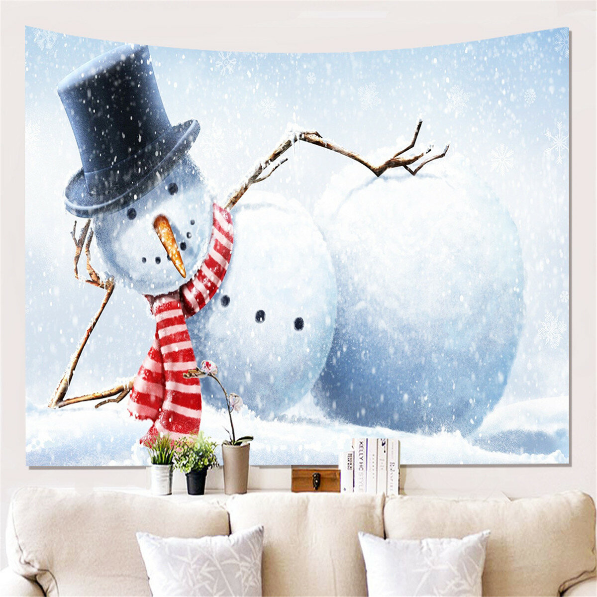 3D Snowman Wall Tapestry Backdrop Decor Art Wall Blanket Home Living Room Office Art Wall Merry Chri