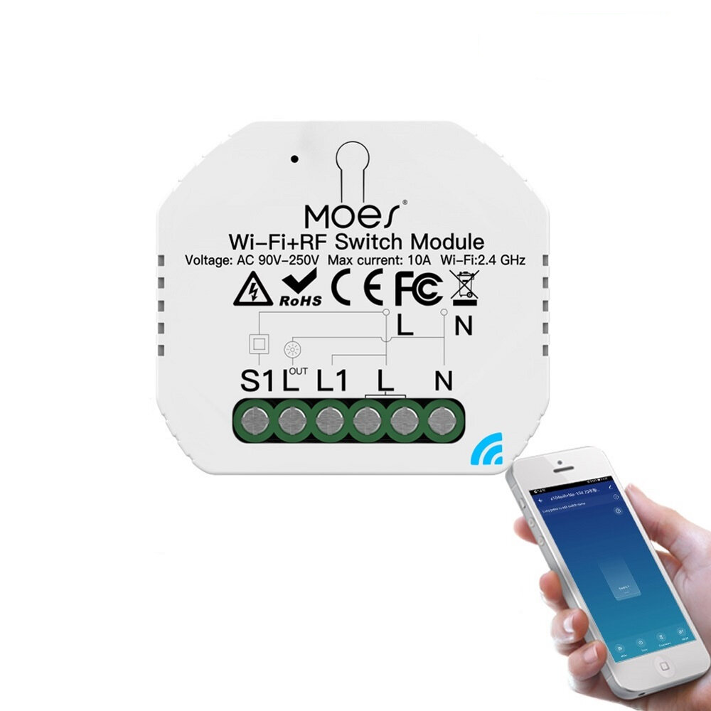 Moeshouse mini diy wifi rf433 smart relay switch module smart life/tuya app control for  alexa google home 1 gang 1/2 way