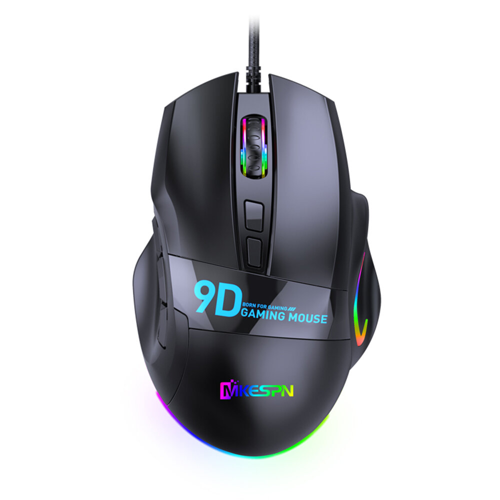 MKESPN X10 Wired Gaming Mouse 9 Macro Programming Buttons RGB Backlit Ergonomic Mouse Up to 7200DPI 