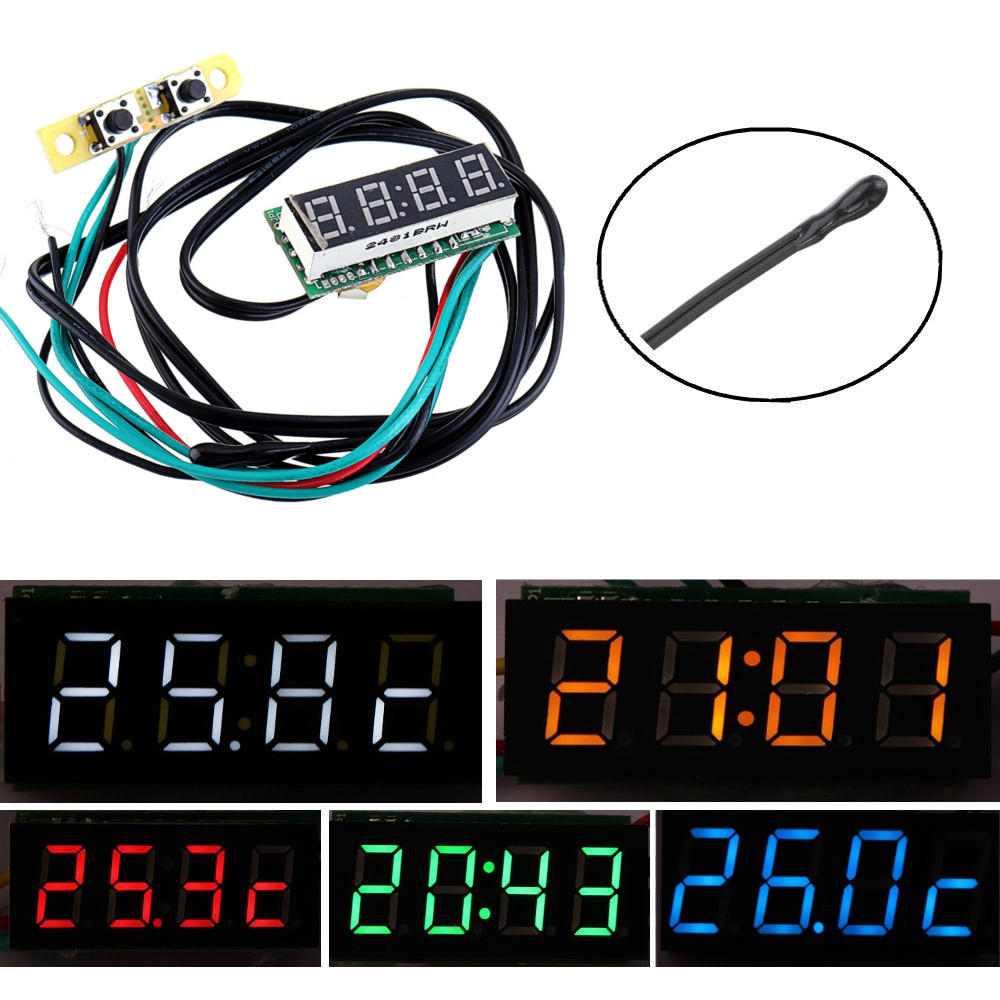 0.28 Inch 3-in-1 Tijd + Temperatuur + Voltage Display met NTC DC7-30V Voltmeter Elektronische Horlog