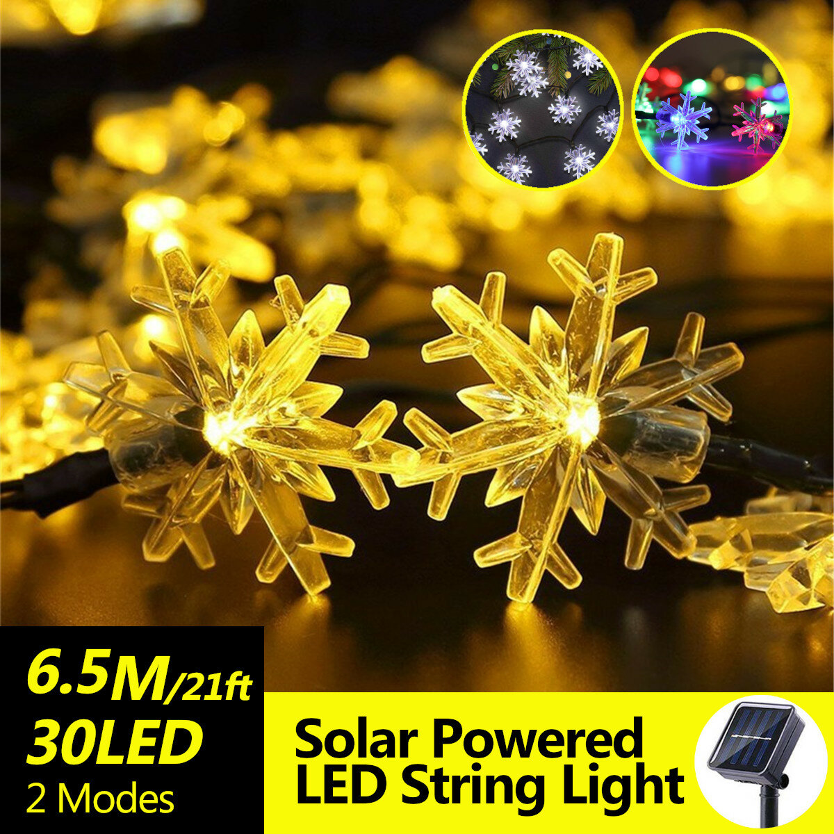 

6.5M Solar Powered Snowflake 30LED String Light Waterproof Outdoor Christmas Home Garden Party Decorative Lamp