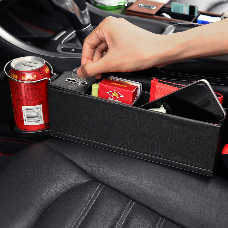 

PU Leather Car Seat Crevice Storage Box Gap Organizer with Cup Drink Holder for Left-hand Drive