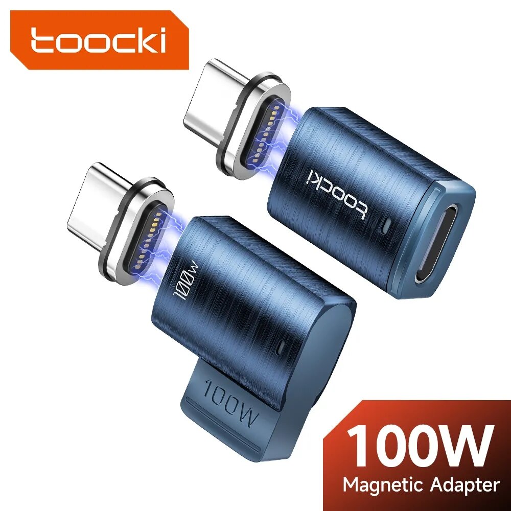 Toocki 100W USB-C To Type-C Magnetic Adapter 2 in 1 PD Fast Charging Type-C Connector Data Sync 90 Degree USB-C Magnet C
