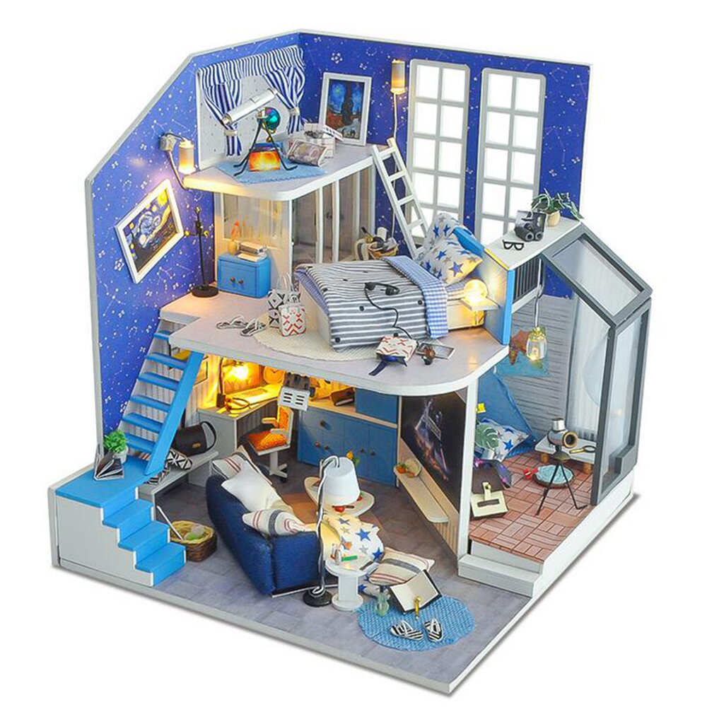 2020 Christmas Decoration DIY Doll House Wooden Doll Houses Miniature Dollhouse Furniture Kit Toys for Children New Year