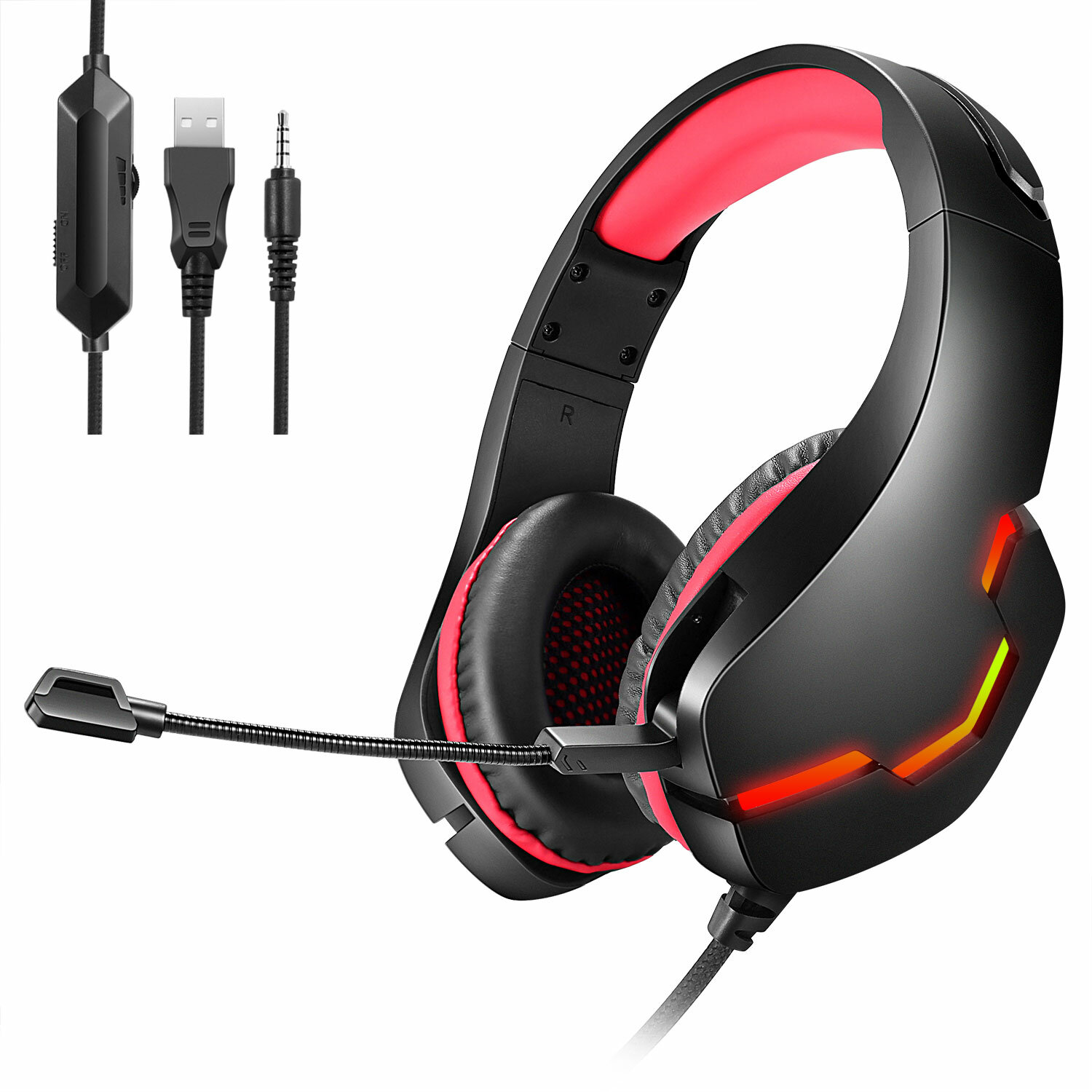 Bakeey J10 Gaming Headset USB 7.1 3.5mm Wired Deep Bass Stereo LED Light Headphone with Mic for PS4 