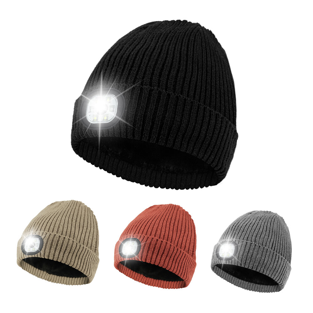 Αδιάβροχο Σκούφος Fleece Lined με Φωτεινή LED και Φορτιστή USB Hands Free LED Headlamp Hat , Knitted Night Light Beanie Cap Φακός Hat