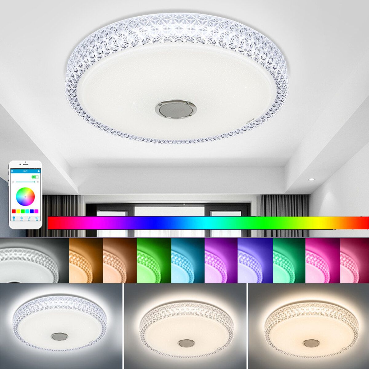 

Wifi LED bluetooth Play Music Smart Ceiling Light Dimmable APP Intelligent Voice Remote RGB Works With Alexa Google Home