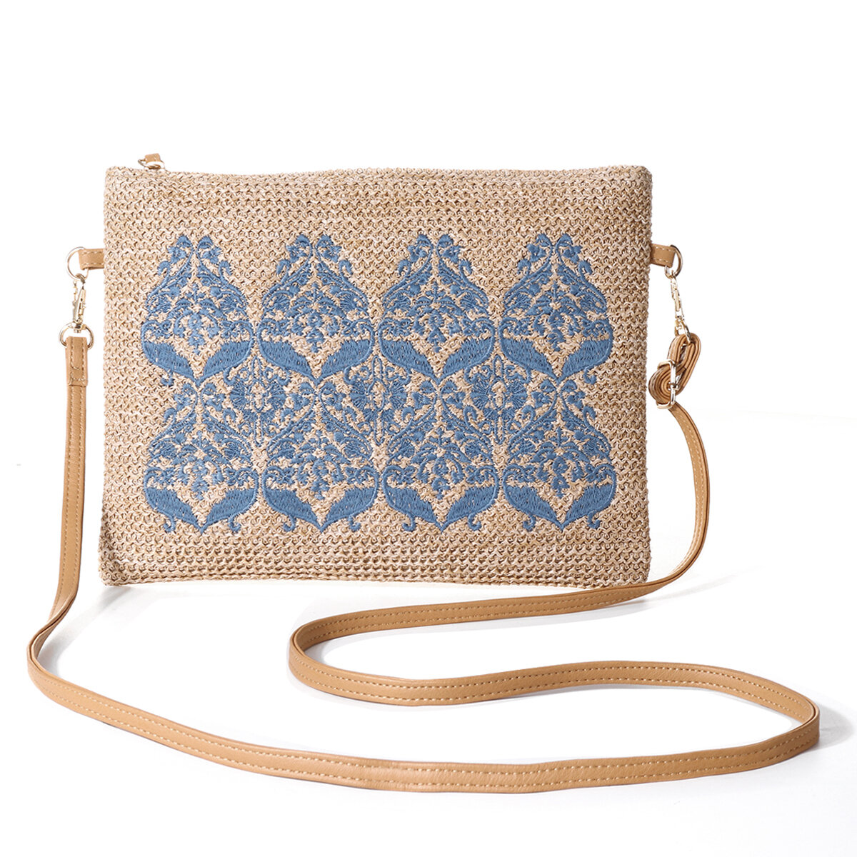 

Women Straw Ethnic Pattern Embroidery Crossbody Bag Adjustable Zipper Shoulder Crossbody Bag