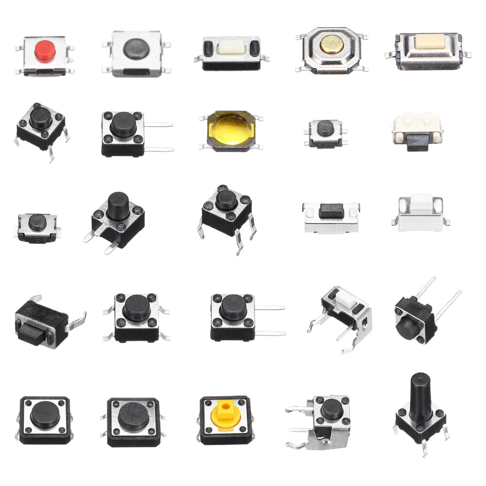 

250pcs 25Values Micro Switch Assorted Push Button Tact Switches ResetMini Leaf Switch SMD DIP 2*4 3*6 4*4 6*6 Diy Kit