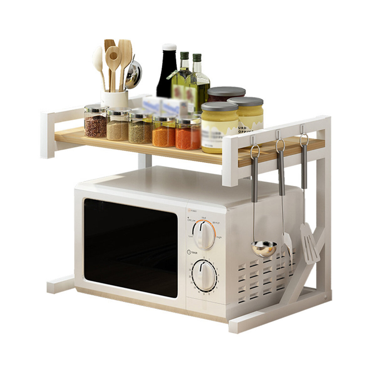 2 Tiers Microwave Oven Rack Baker Stand Kitchen Storage Shelf Desktop Seasoning Flavoring Organizer