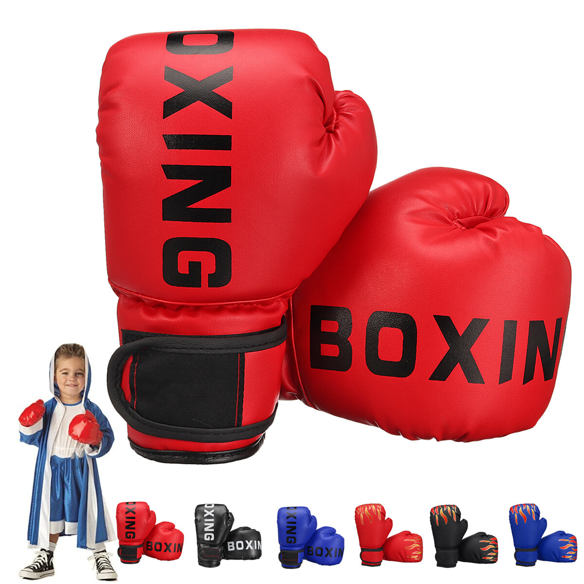 

1 Pair PU Leather Children Boxing Gloves Kids Karate Taekwondo Shock Absorption Training Gloves