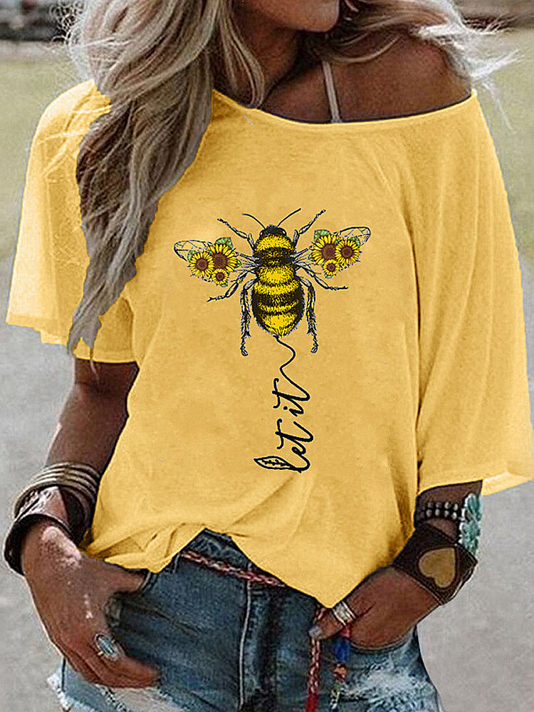 Grote maat Bee Chrysanthemum losse losse blouse met print