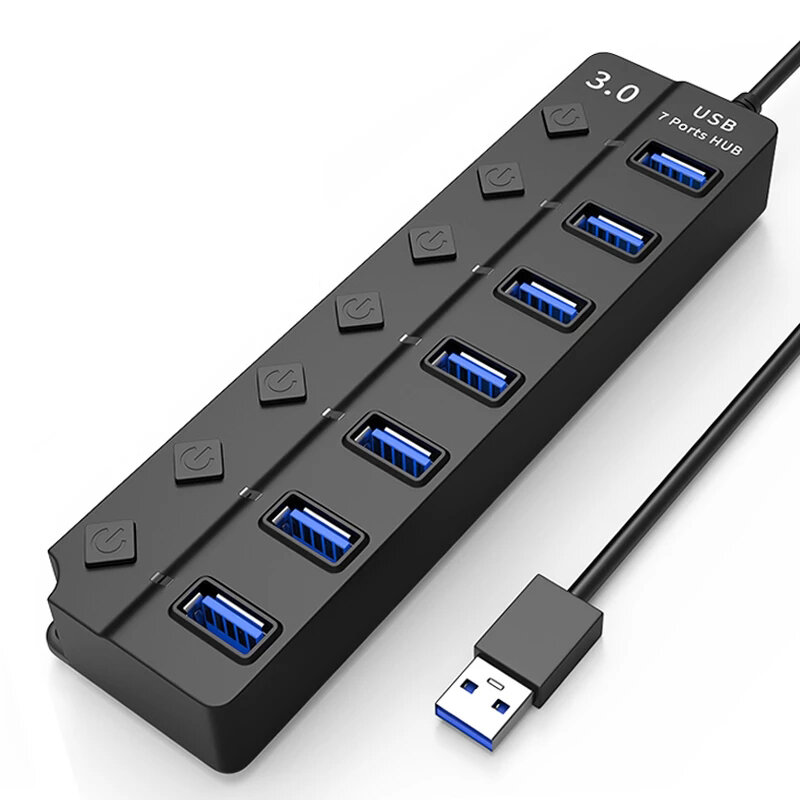 

Bakeey 7-Port USB Hub 3.0 Docking Station Adapter 4 High Speed Multi Splitter Power Adapter Switch LED Indicator For Mac