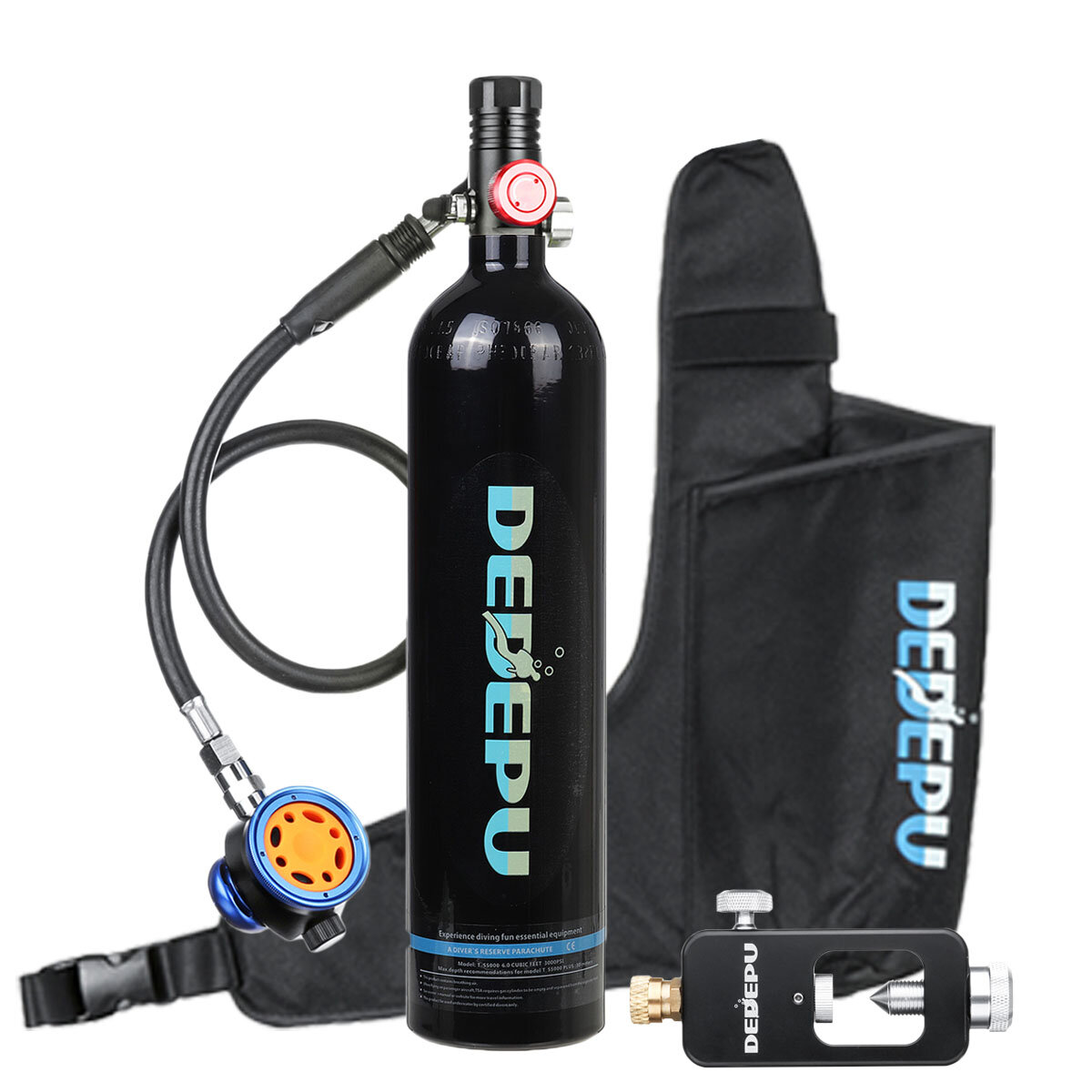 DEDEPU 3 Pcs 1L Mini Diving Scuba Cylinder Oxygen Tank Diving Respirator Breathing Adapter with Air Tank Bag Underwater