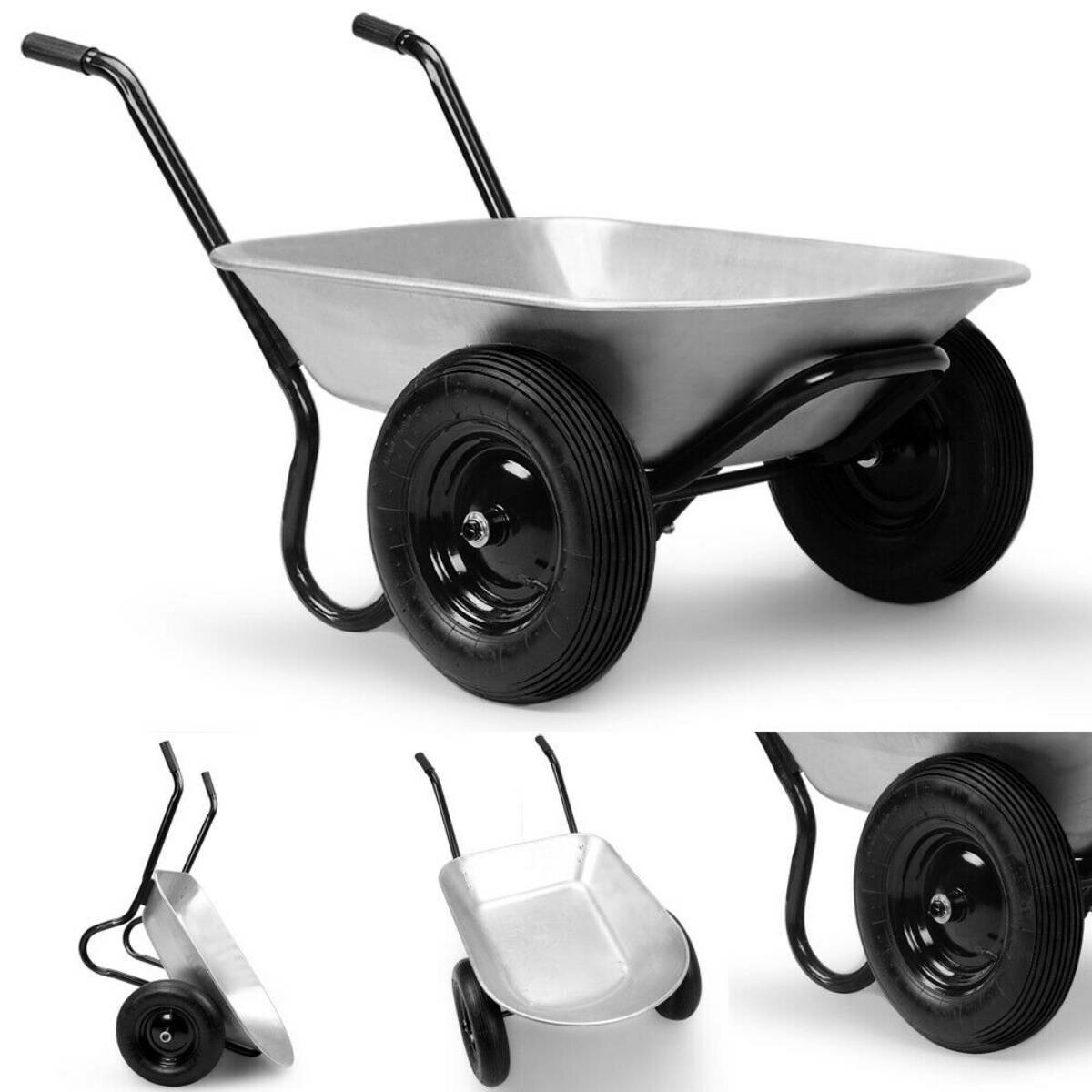 2-Tekerlekler Bahçe El Arabası 100L / 150KG Metal El Arabası Bahçe İnşaatçılar Pnömatik Lastik Ağır Hizmet Outdoor El Arabası