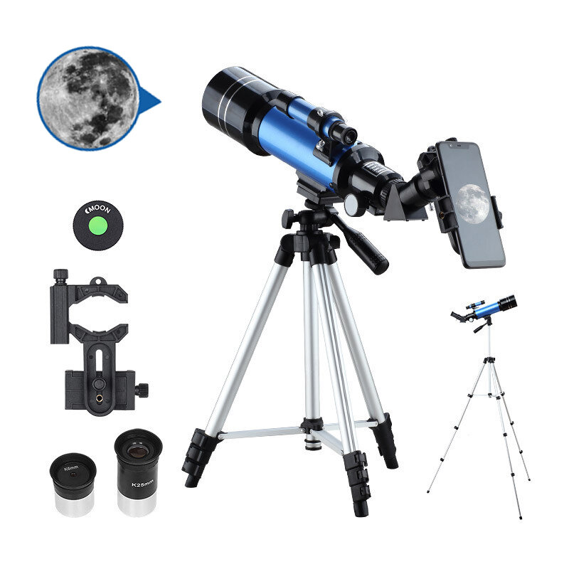 [EU Direct] AOMEKIE 40070 66X HD Astronomische Telescoop 70MM Refractor Telescoop Oprichtend Oculair 3X Barlow Lens Zoeker met Statief Telefoon Adapter