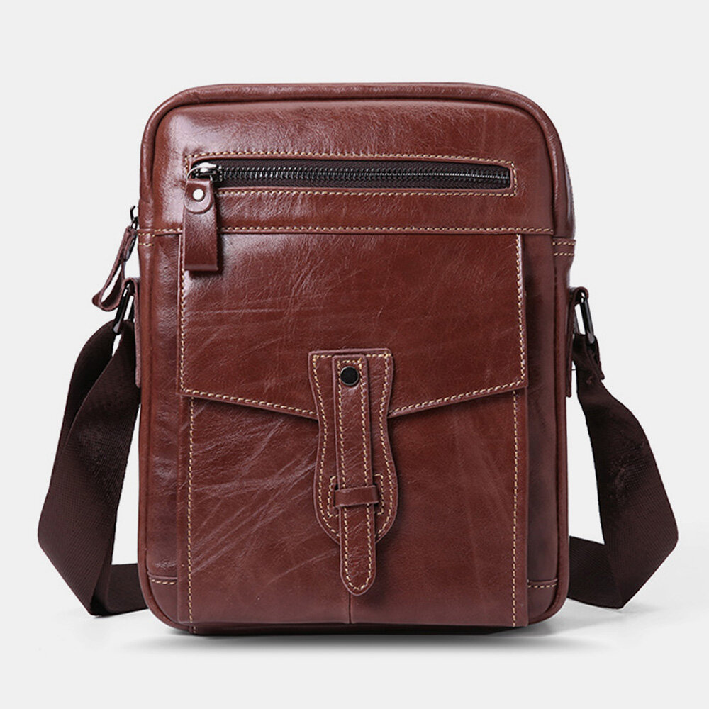 Men Genuine Leather Large Capacity Vintage Business Crossbody Bag Shoulder Bag