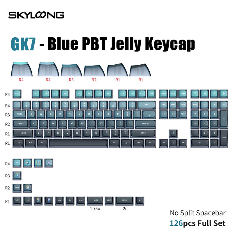 

SKYLOONG GK7 126PCS Mechanical Keyboard Keycaps Set Blue-PBT Black Transparent Jelly Key Cap For DIY Customized 61/87/10