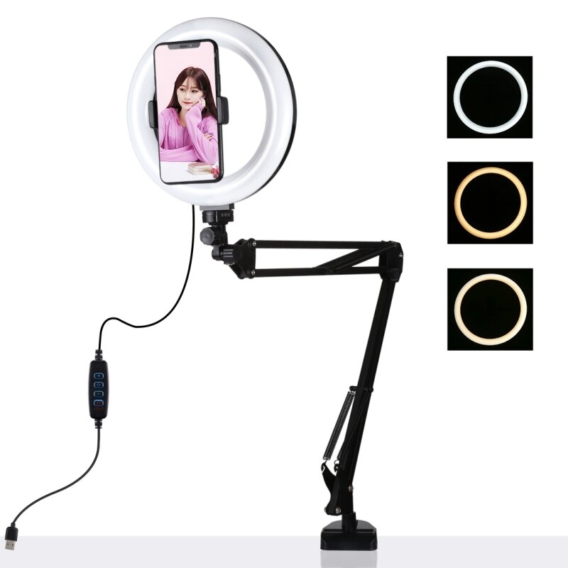 

PULUZ 7.9 Inch 20cm Ring Light Desktop Swivel Arm USB 3 Modes Dimmable Dual Color Temperature LED Vlogging Selfie Lights