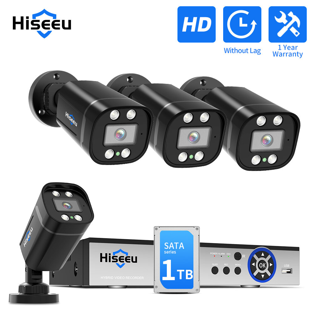 Hiseeu 4CH 5MP AHD CCTV System Wired AHD Camera DVR Kits IR Night Vision Motion Detection IP66 Waterproof Audio Recordin