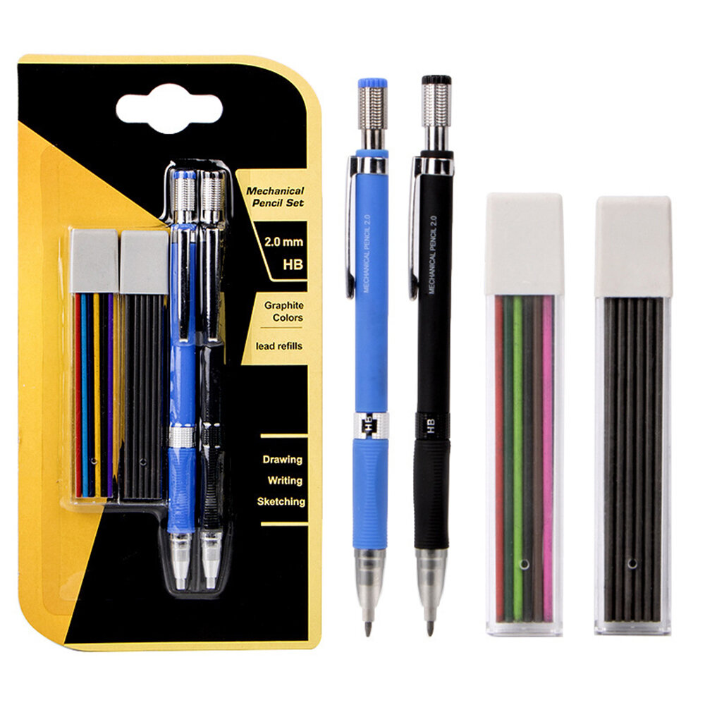 2 Pcs 0.2mm HB Mechanical Pencil Set Multifunctional Press Writing Painting Pencil Office Stationery Childrens' Creative