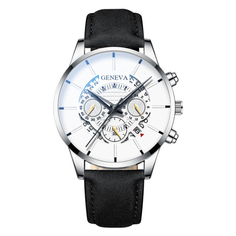 

Женева творческий выдолбленный календарь Дисплей циферблат из искусственной кожи ремешок мужские кварцевые наручные часы