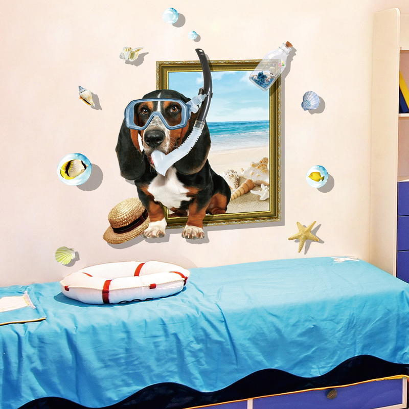 MiicoCreatieve3DCartoonZomerDuiken Hond Frame PVC Verwijderbare Thuis Kamer Decoratieve Mu