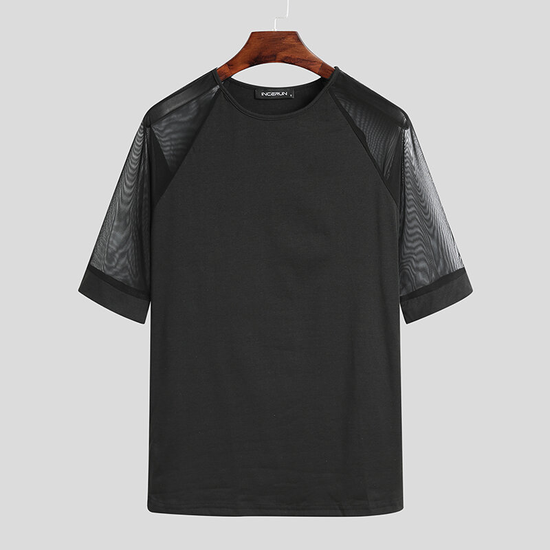 Camiseta de malla para hombre Red de pesca de manga corta informal transpirable Soft Gym Entrenamiento cámping Camiseta de senderismo