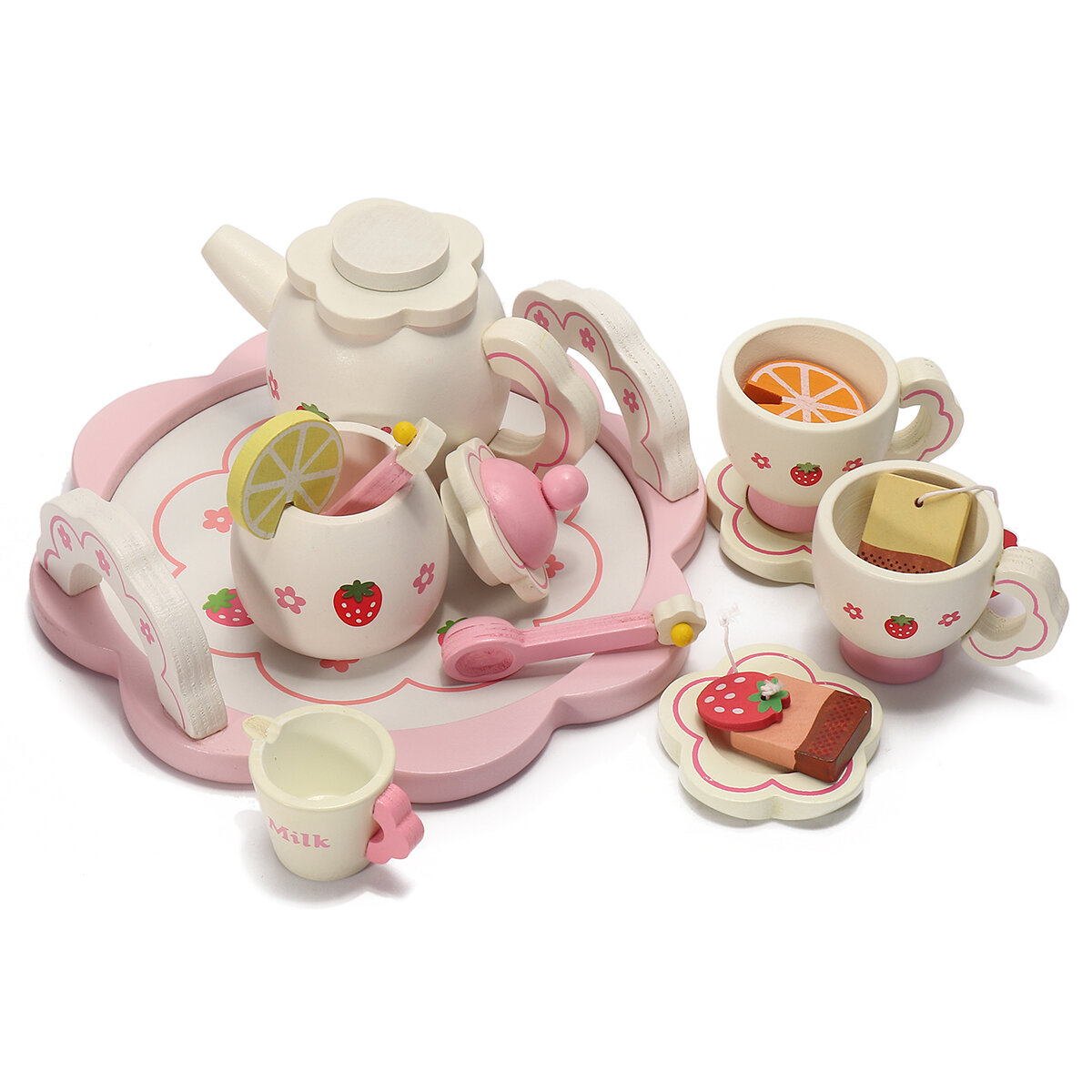 

Wooden Kids Simulation Tea Set Role Game Kitchen Toys Pretend Ice Cream Cups Cooking Set Teapot Tray Bowl Gifts Improve