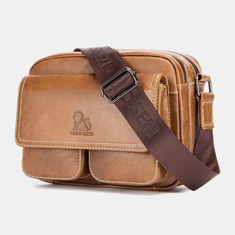 

Men Genuine Leather Large Capacity Multi-pocket Anti-theft Vintage Crossbody Bag Cowhide Shoulder Bag