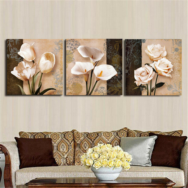 3 stks orchidee rose bloem combinatie schilderij op canvas frameloze tekening thuis muur decor papie