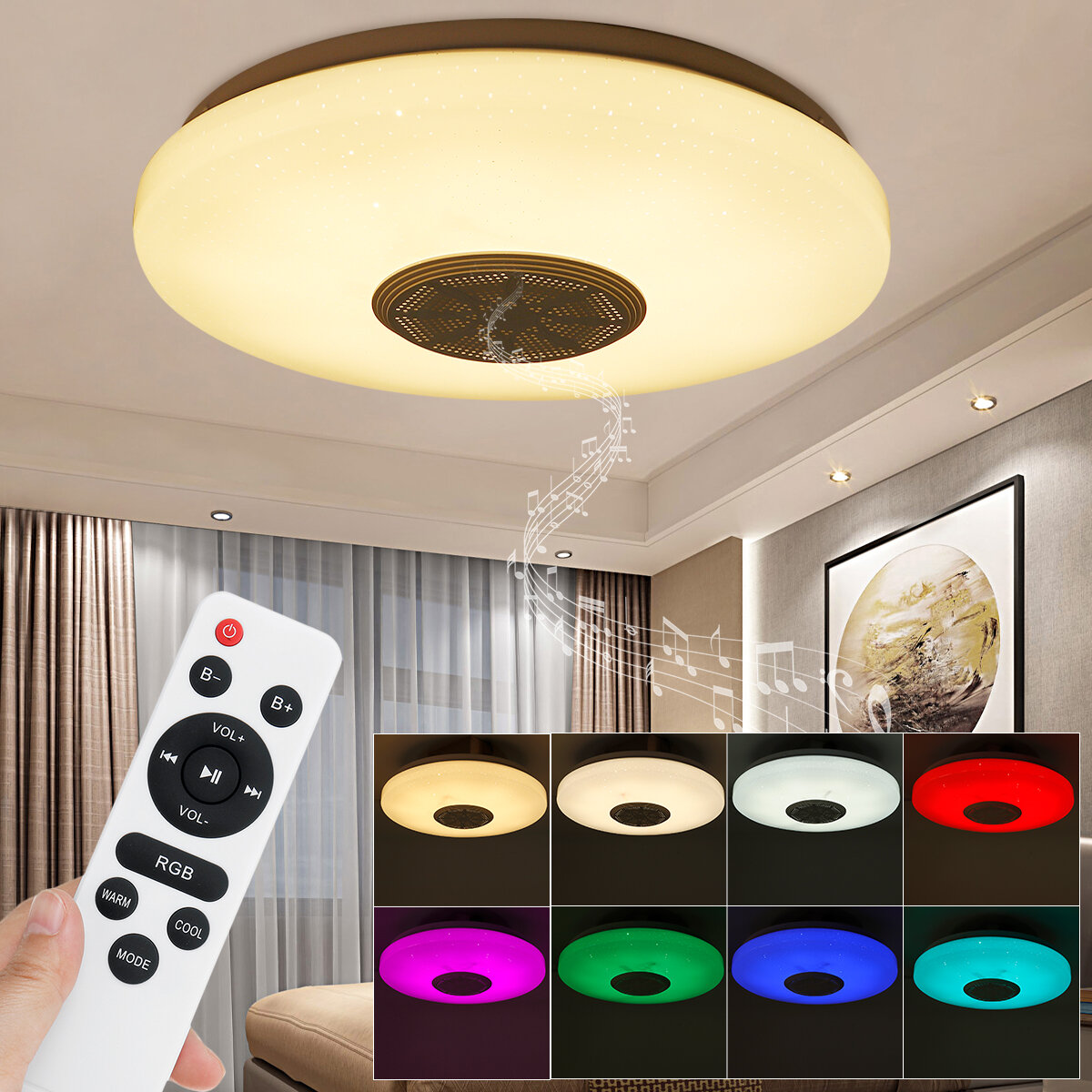 30cm Diameter Bluetooth WIFI LED Ceiling Light RGB Music Speaker Dimming Lamp APP Remote HOT