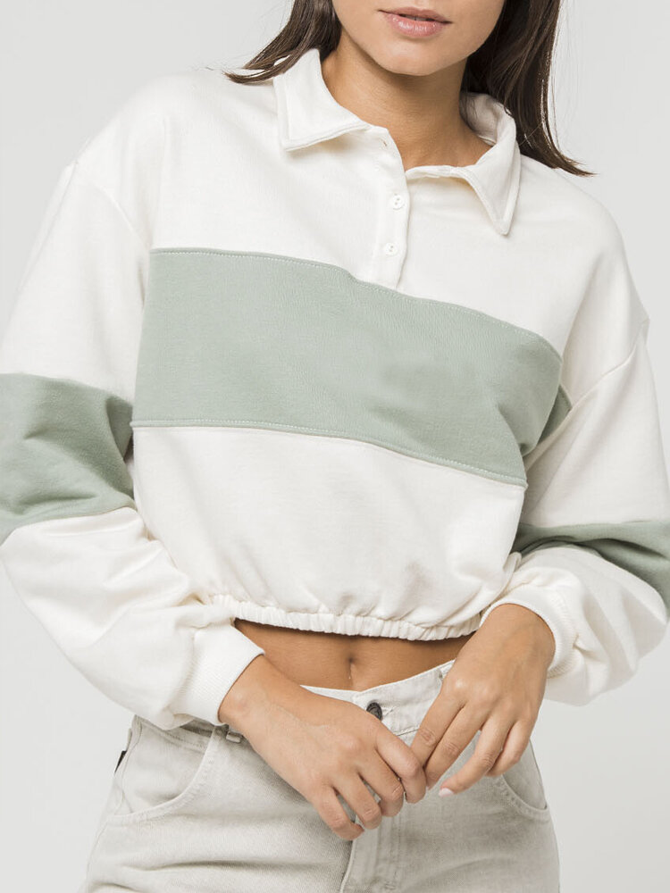 Women Patchwork Color Block Green Pullover Long Sleeve Bodycon Hem Sweatshirts