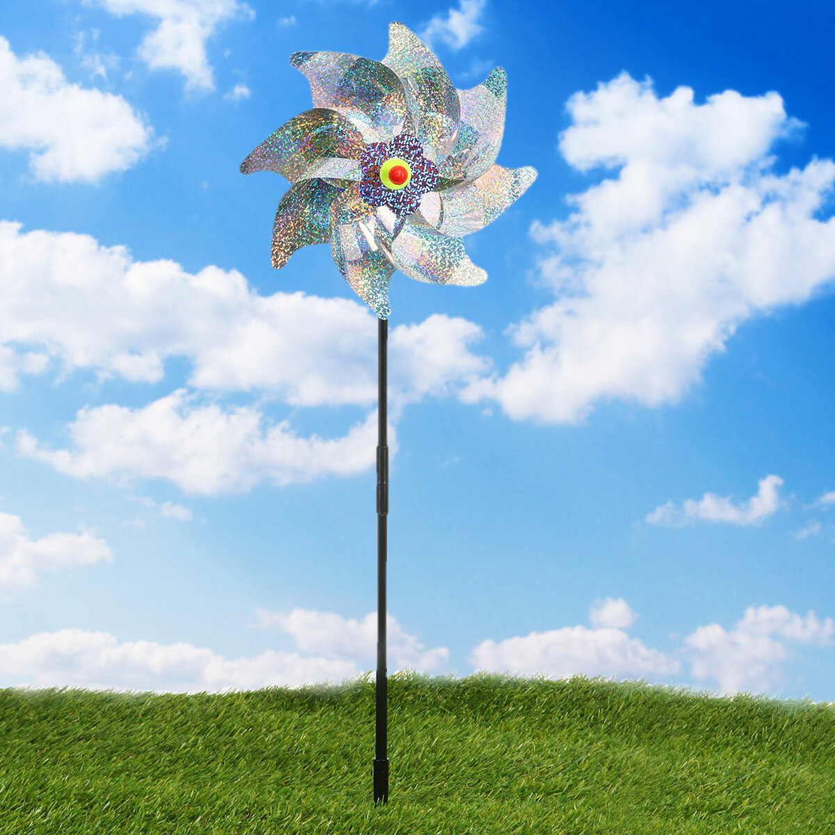8 Sheets Bird Repeller Windmill Sparkly Silver Pinwheels Bird Deterrent For Garden Party Lawn Decor 