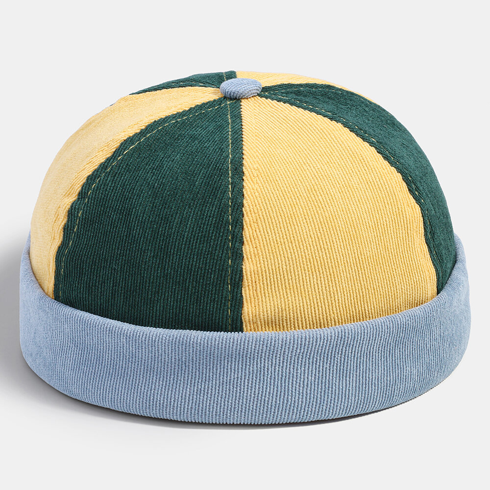 

Banggood Design Men Corduroy Contrast Color Casual Outdoor Winter Keep Warm Brimless Beanie Landlord Hat Skull Cap