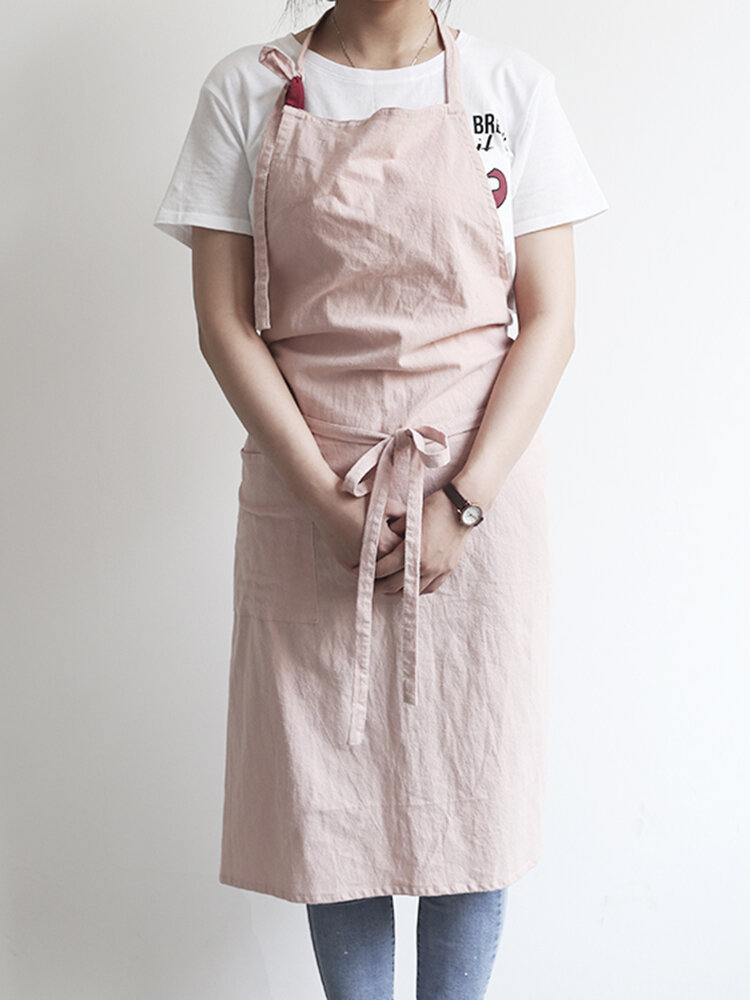 Japanese Solid Color Linen Cotton Vintage Pinafore Dress