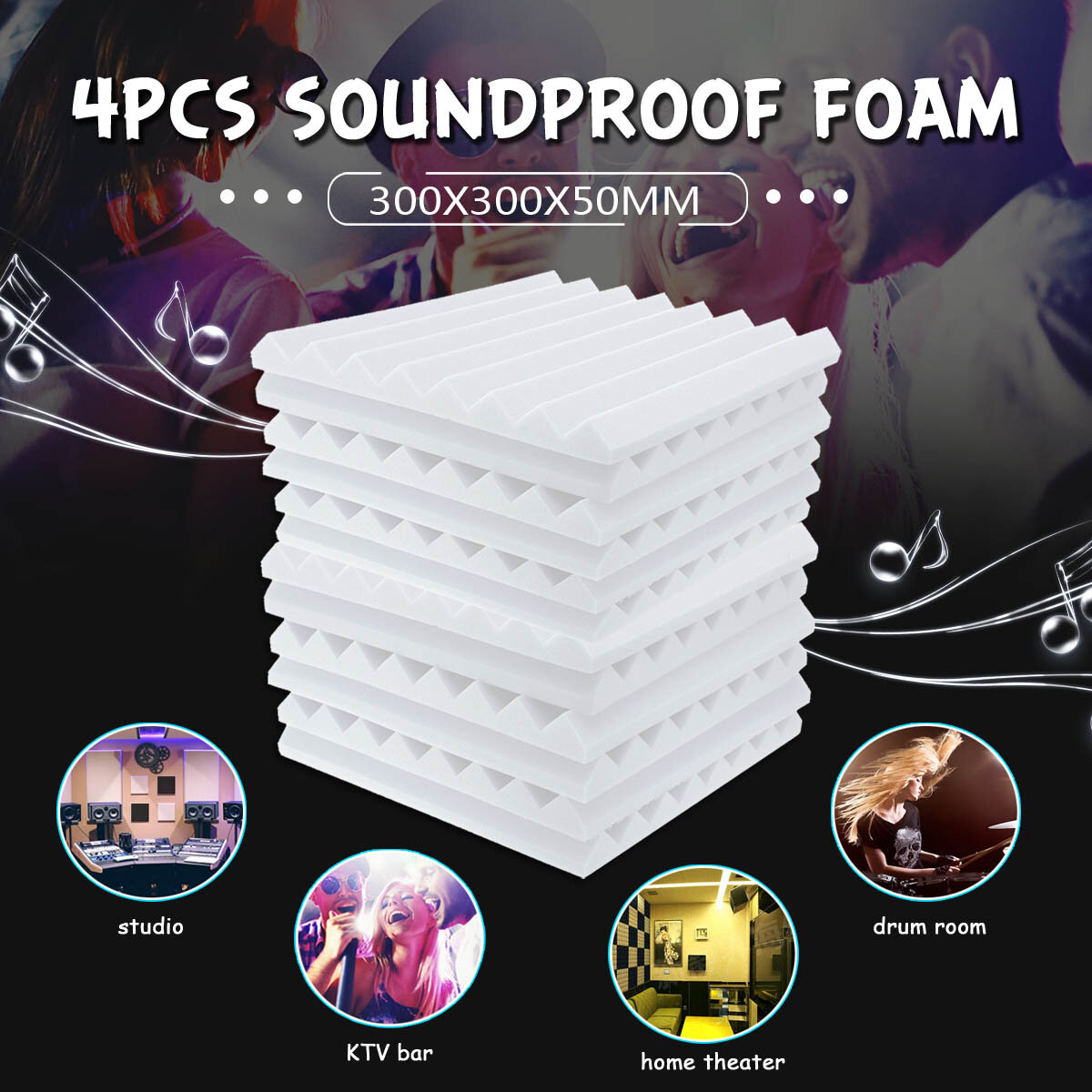 4PCs Acoustic Panels Tiles Studio Sound Proofing Insulation Closed Cell Foam