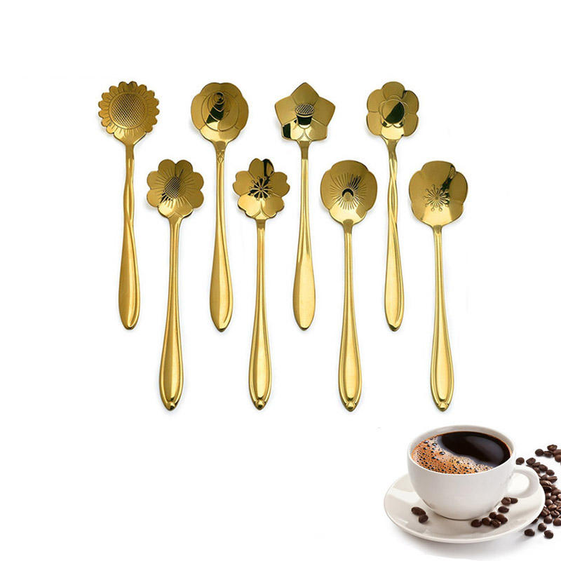 

KC-FS04 Gold Flower Shape Stainless Steel Coffee Sugar Spoon Tea Spoon Ice Cream Tableware