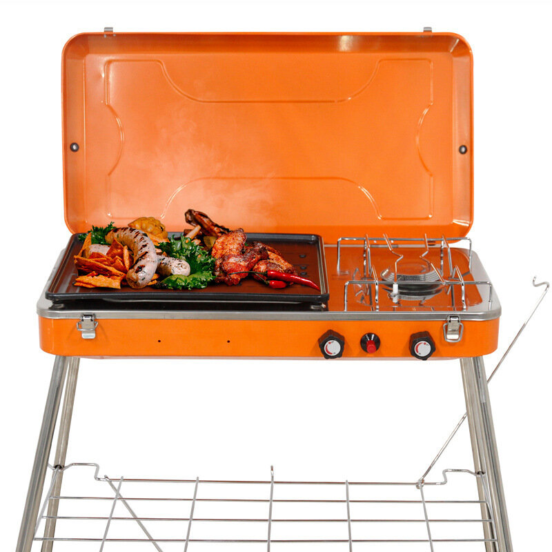 APG 58*29*66cm Folding BBQ Grill Outdoor Garden Camping Multifunction Gas Burners Oven Cooking Tools Fire Pit