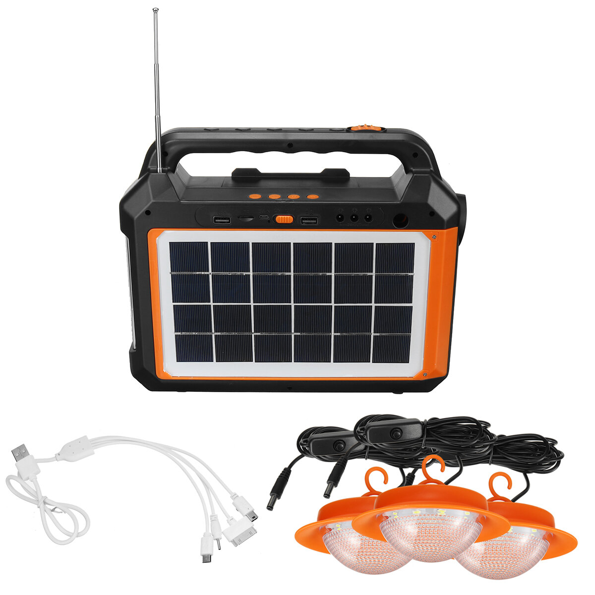 Εξωτερική τράπεζα ηλιακής ενέργειας 4500 mAh Bluetooth Audio Radio USB Επαναφορτιζόμενο Comping Light for Camping Travel