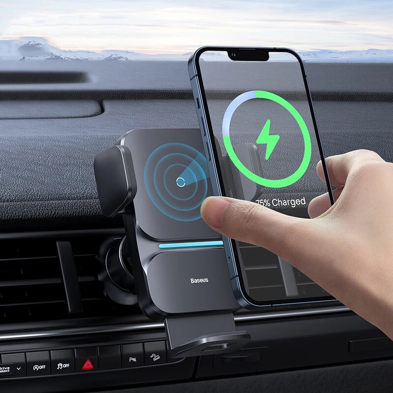 

Baseus 15W Car Phone Holder QI Wireless Charger Automatic Clamping Air Vent Phone Stand For iPhone 13 Pro Max For Samsun